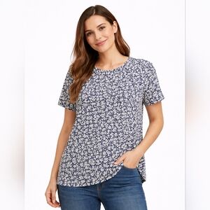 Old Navy Navy Blue Floral Short Sleeve Top